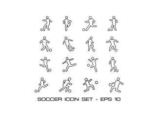 Set of Sixteen Soccer and Football Icon. Designed in Monoline Style. In Trendy Flat Isolated on White Background. Vector Illustration