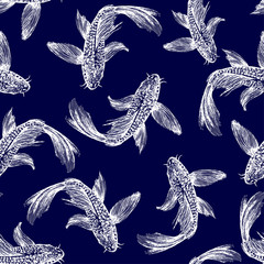White fishes on blue background