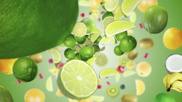 Falling LIMES Background, Animation,, Loop, with Alpha Channel, 4k