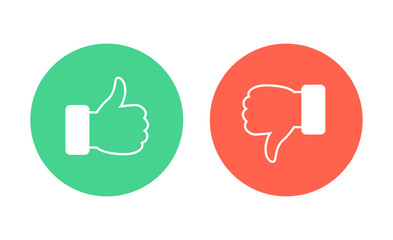 Like and dislike icons set. Thumbs up and thumbs down. Vector illustration.