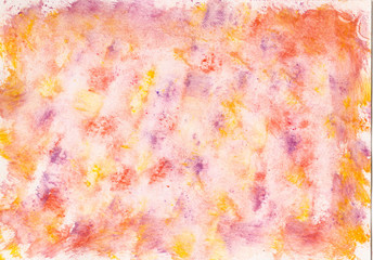 Handmade, hand painted  watercolor orange yellow purple background,texture