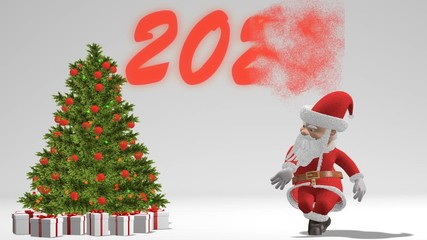 Santa Claus dancing near the Christmas tree. The concept of Christmas and New Year 2020. Seamless Loop.