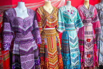 The Hmong hill tribe dress for tourist to try on for picture (very common dress , every where we can dee the same style)