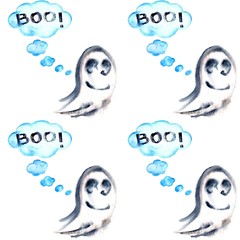 Halloween seamless pattern with halloween ghost. Cute naive watercolor