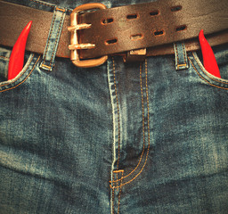 jeans with red chili pepper