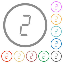 digital number two of seven segment type flat icons with outlines
