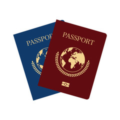 International passport red and blue cover template. Vector illustration.