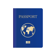 Realistic international passport blue cover template. Vector illustration.