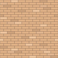 Vector flat yellow beige structural brick wall seamless pattern. Industrial grunge background, design element. Abstract colorful illustration. Realistic light brown brick wall.