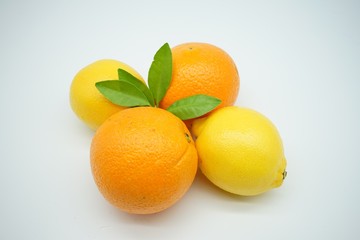 tangerines with leaves isolated on white background
