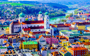Panorama of Passau with Dom Bavaria Germany