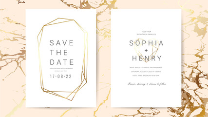 Luxury wedding invitation cards with gold design texture