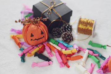 Jack o lanterns and colorful candies for a fun halloween decoration ideas