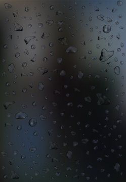 3d realistic water drops in motion on black background. Collection drops close up. Falling drops. Vector illustration