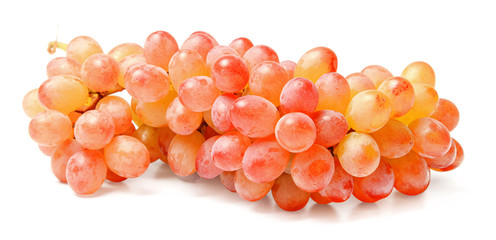 Bunch of fresh raisins grapes isolated on white. Bright saturated color of red and yellow. Side view.
