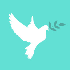 Peace dove with green branch. Vector illustration.