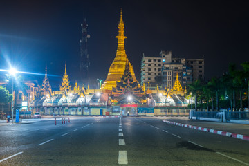 amazing sule pagoda by night, myanmar