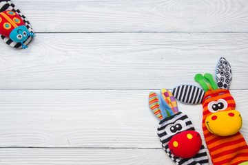 Set of colorful Kids toys frame. Copy space for text