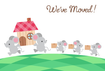 ネズミ家族の引越しイラスト　カードテンプレート