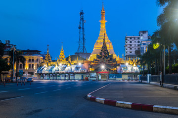 amazing view of sule pagoda at yangon, myanmar