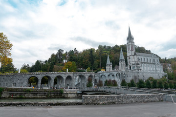 Obraz premium View of the Basilica of Lourdes in France