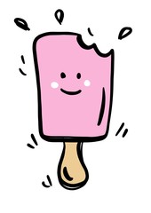 Ice cream cartoon icon. isolated on white background. flat outline. Comic character for t shirt design. Hand drawn design elements.