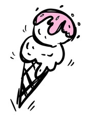 Ice cream cartoon icon. isolated on white background. flat outline. Comic character for t shirt design. Hand drawn design elements.