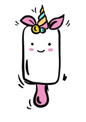 Ice cream cartoon icon. isolated on white background. flat outline. Comic character for t shirt design. Hand drawn design elements.
