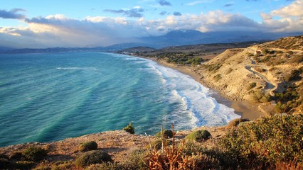 Crete beach landscape. Kommos Beach, Greece.