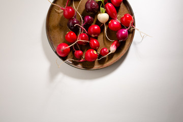 Radish top view on plate, healthy food