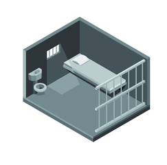 Isometric jail, prison cell, concept illustration vector suitable for app, game asset, etc