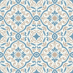 Blue and Gold Moroccan Floral Tile Seamless Pattern