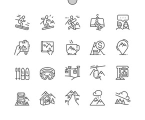 Ski resort Well-crafted Pixel Perfect Vector Thin Line Icons 30 2x Grid for Web Graphics and Apps. Simple Minimal Pictogram