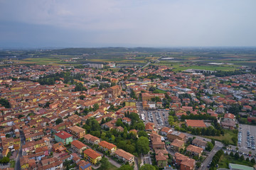 Fototapeta na wymiar Panoramic view Castello scaligero in the town of Valeggio sul Mincio. drone.