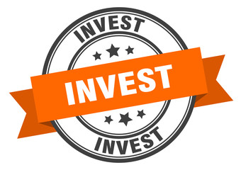 invest label. invest orange band sign. invest