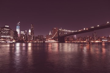 Fototapeta na wymiar New York night. Retro color filter.