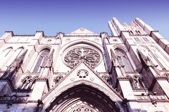 New York City Cathedral. Retro color filter.