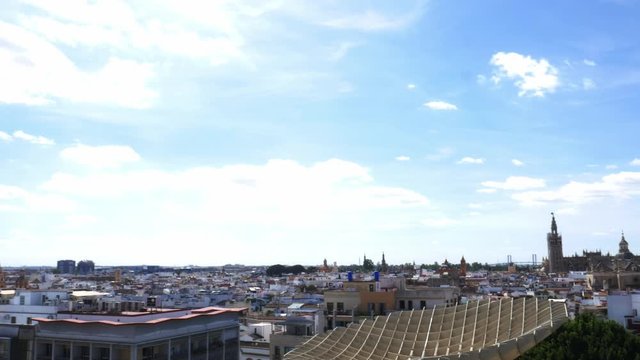 Panorama of Seville, Spain cityscape including the iconic Cathedral on a sunny summer day