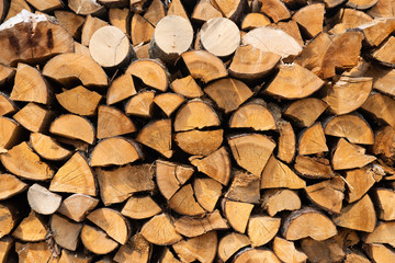 closeup of chopped firewood