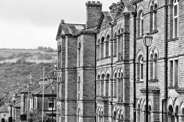 Saltaire, England. Black and white vintage style.