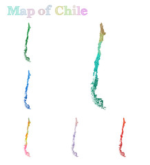 Hand-drawn map of Chile. Colorful country shape. Sketchy Chile maps collection. Vector illustration.