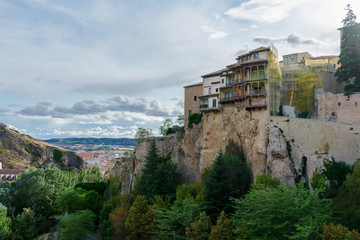 Landscape of "Casas Colgadas" in Cuenca, Spain. The houses are under construction