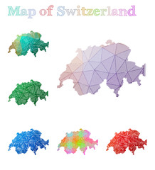 Hand-drawn map of Switzerland. Colorful country shape. Sketchy Switzerland maps collection. Vector illustration.