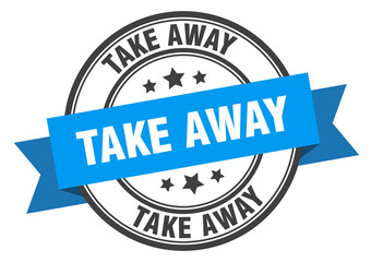 take away label. take away blue band sign. take away