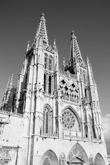 Burgos cathedral. Black and white retro style.