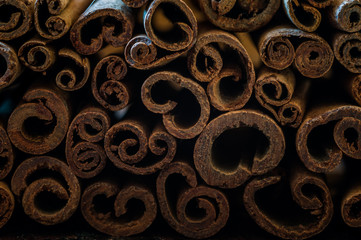 cinammon sticks close up , background. end on.