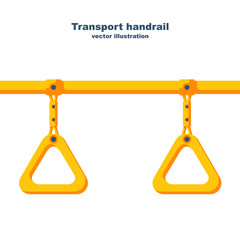 Transport handrail. Hanging handle. Ceiling bracket on the yellow pipe. Handles for passengers. Grip metro or bus. Vector illustration flat design. Isolated on white background. © hvostik16