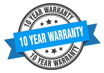 10 year warranty label. 10 year warranty blue band sign. 10 year warranty