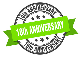 Obraz premium 10th anniversary label. 10th anniversary green band sign. 10th anniversary