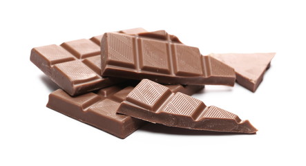 Chocolate bars with cocoa isolated on white background